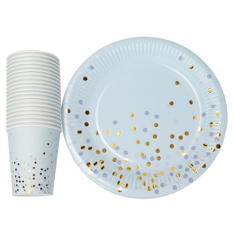 Geeklife Light Blue Gold Dots Paper Cups,Sparkly Gold Foil Disposable Paper Cups 9oz for Wedding,Party,Cocktail and Anniversary Dinner - Image 5